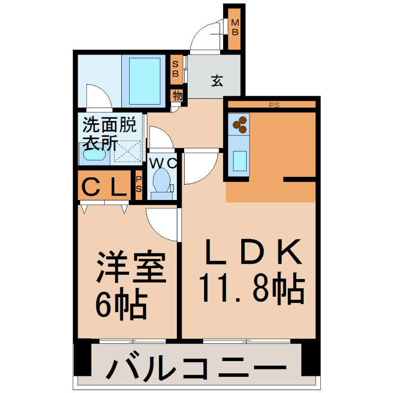 ｗｉｌｌＤｏ伝馬町 間取図　ＬＤＫ11.8帖　洋室6帖　南向きバルコニー　