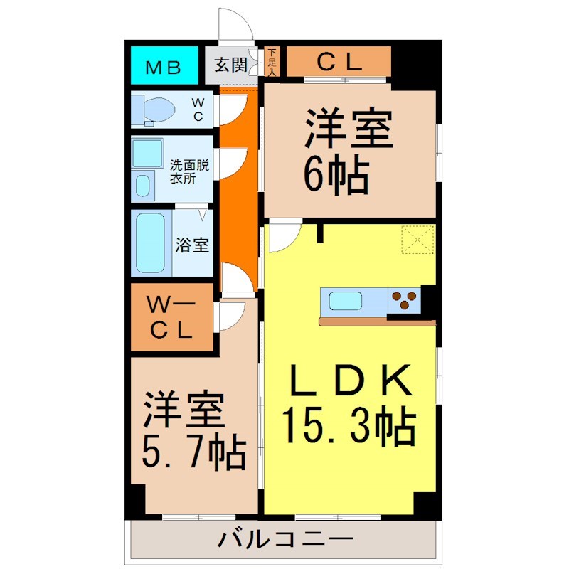 ＧＲＡＮＤＵＫＥ丸田町（グランデューク丸田町） 間取図　15.3帖　脱衣洗面所　ウォークインクローゼット
