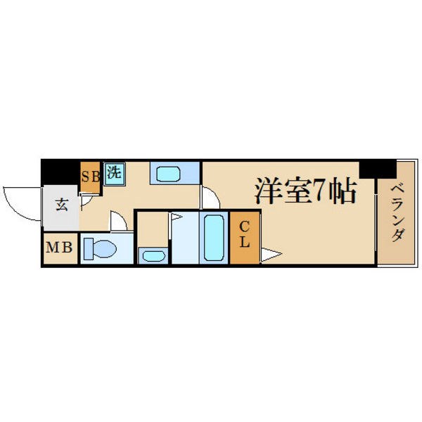 フローライト上前津 間取り　洋室7帖　脱衣洗面所　南面バルコニー