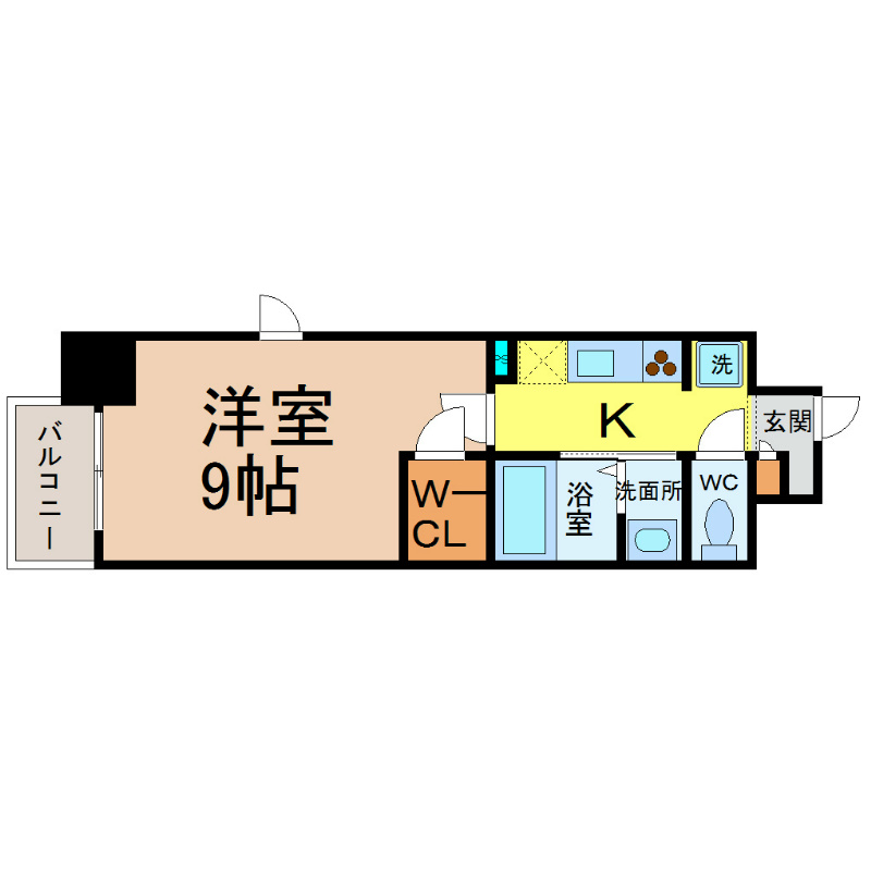 アモンリオブランシュ 間取図　洋室9帖　脱衣洗面所　ウォークインクローゼット