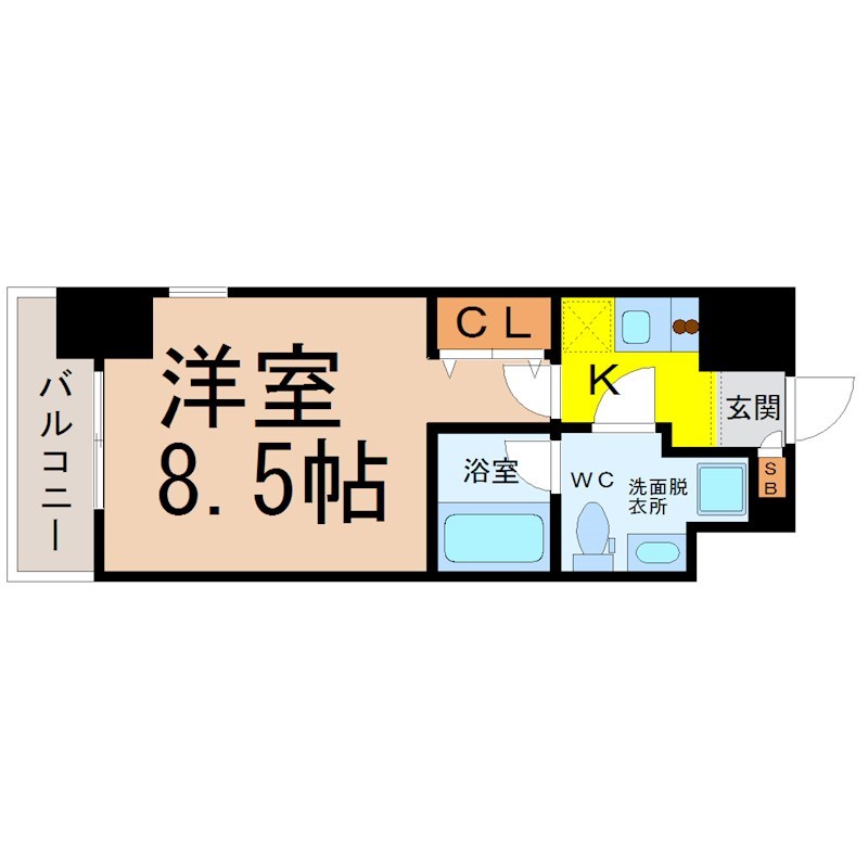 ＡＳレジデンス上前津 間取図　洋室8.1帖　クローゼット付　独立洗面台
