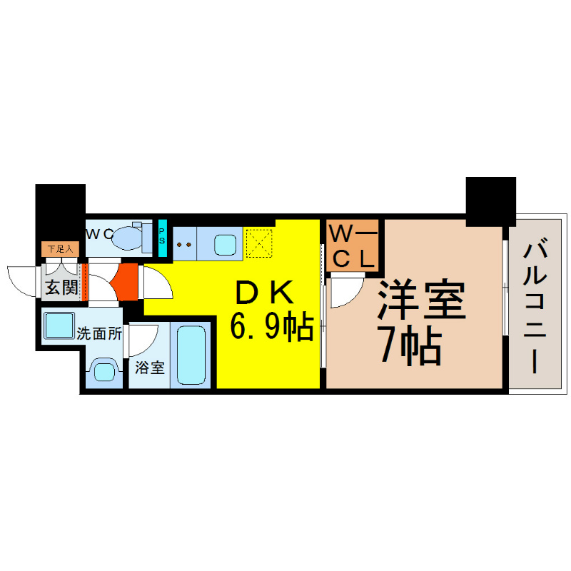 ＭＸ－Ｉ（エムエックスワン） 間取図　ＤＫ6.9　洋室7帖