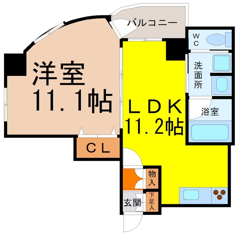 ドゥーエ上前津 間取図　ＬＤＫ11.2帖　洋室11.1帖　南面バルコニー
