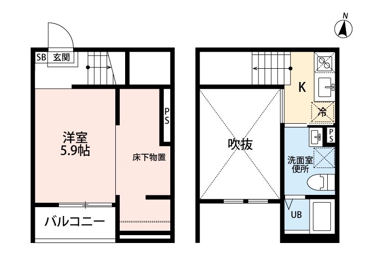 ＡＯ　ＡＱＵＡ（アオアクア） 間取図　洋室5.9帖　アンダーロフト4.9帖　脱衣洗面所