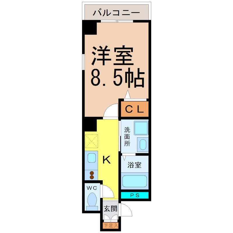 アバンツァート上前津 間取図　洋室8.5帖　脱衣洗面所　バルコニー