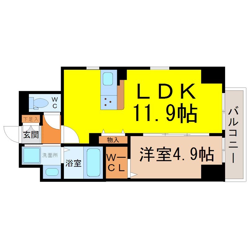 ｕｐ　ｓｉｄｅ　Ｍ　大曽根 間取図　ＬＤＫ11.9帖　洋室4.9帖　脱衣洗面所