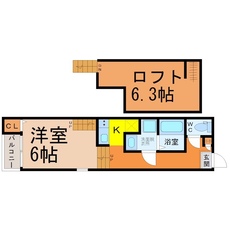 ハーモニーテラス二番IV 間取図　洋室6帖　ロフト6.3帖　脱衣洗面所　バルコニー