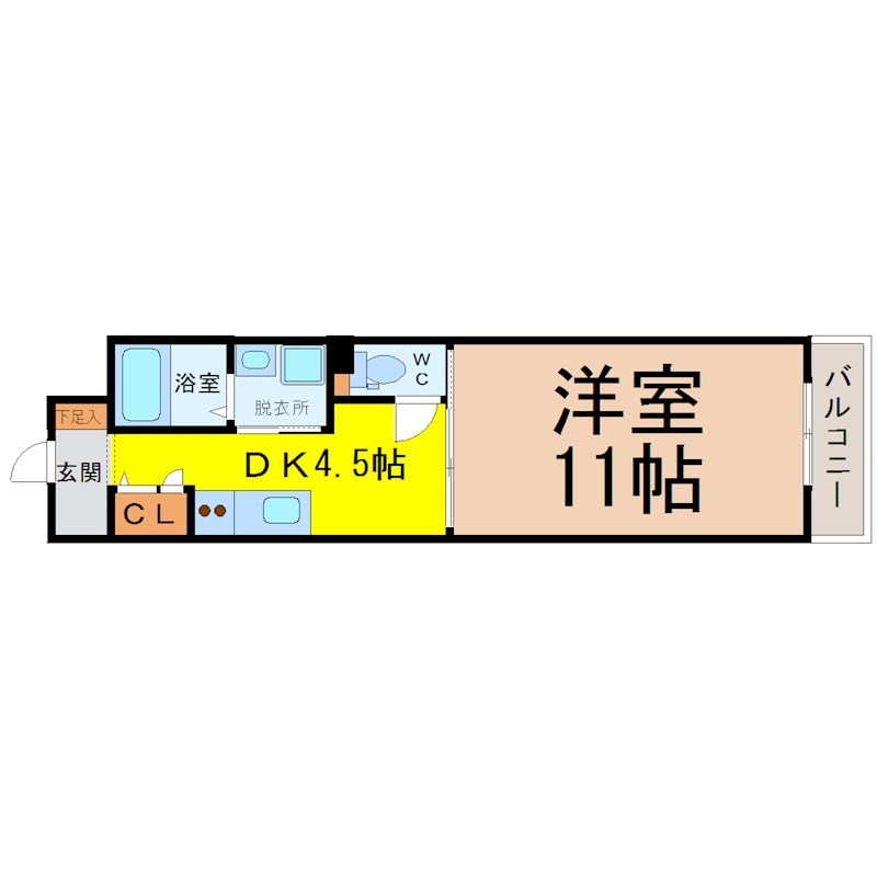 フローラル栄II 間取図　洋室11帖　脱衣洗面所　バルコニー