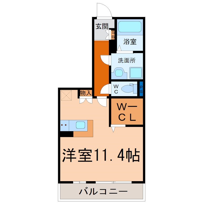Ｔｉ　Ｌｅａｆ瑞穂 間取図　洋室11.4帖　脱衣洗面所　ウォークインクローゼット
