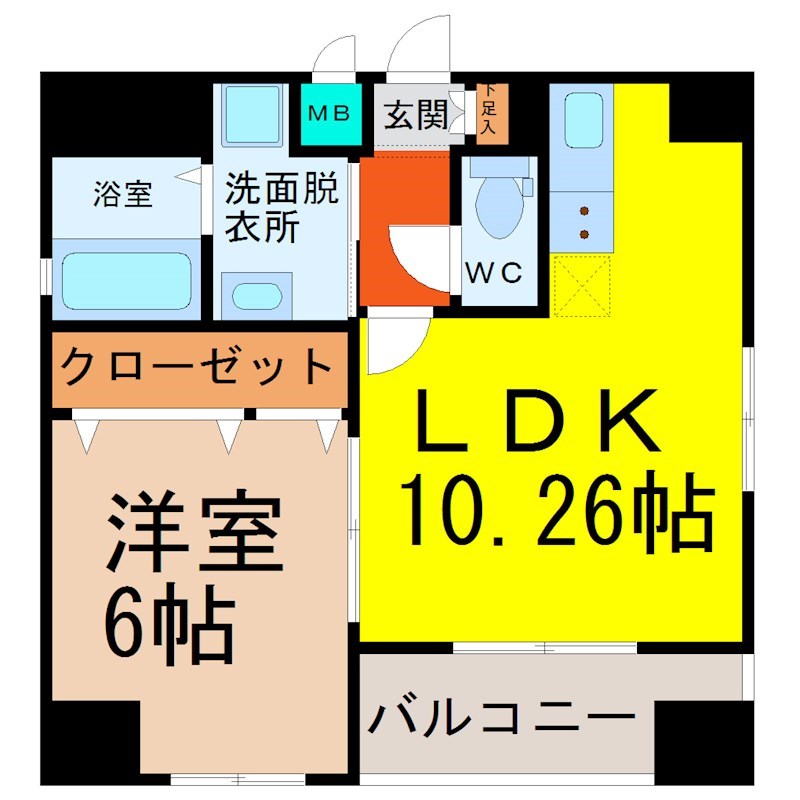 ＹＯＳＨＩＮＯ　ＳＱＵＡＲＥ（ヨシノスクエア） リビング10.26帖　洋室6帖　南東向き