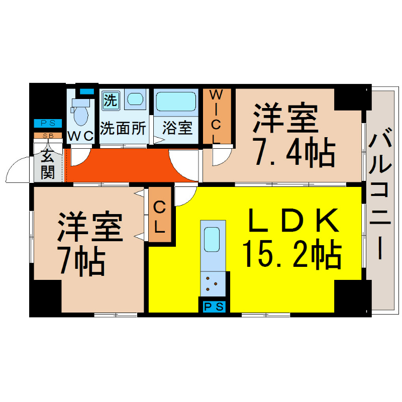 ＧＲＡＮＤＵＫＥ上前津（グランデューク上前津） ＬＤＫ15.2帖　洋室7.4帖　洋室7帖