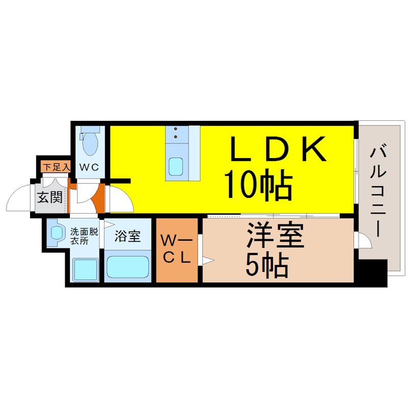 プレサンス大須観音駅前 間取図　ＬＤＫ10帖　洋室5帖　脱衣洗面所　バルコニー