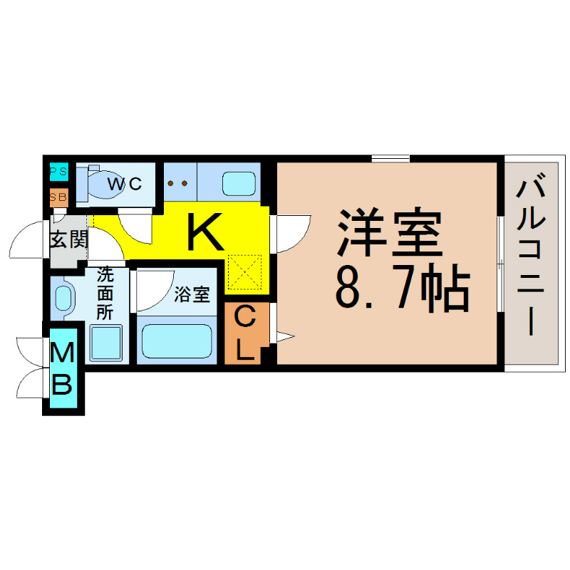 エスペランサ 間取り　洋室8.7帖　インターネット使い放題無料