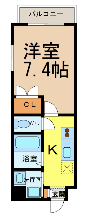 アールズコート葵 間取図　洋室7.4帖　バストイレ別
