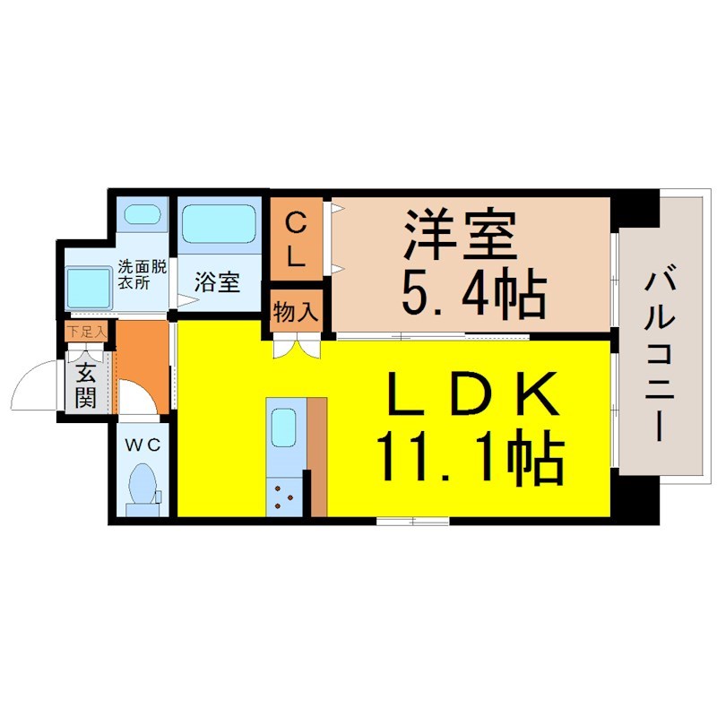 ＬｅＰａｒａｄｉｓ（ル・パラディ） 間取図　ＬＤＫ11.1帖　洋室5.4帖　南面バルコニー
