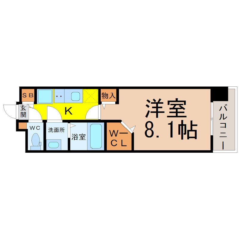 パルティール千種アネックス 間取図　洋室8.1帖　脱衣洗面所　ウォークインクローゼット