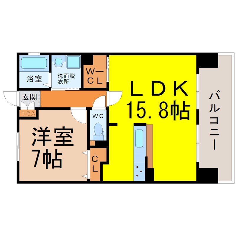 ｗｉｌｌＤｏ伝馬町 間取図　ＬＤＫ15.8帖　洋室7帖　南向きバルコニー　