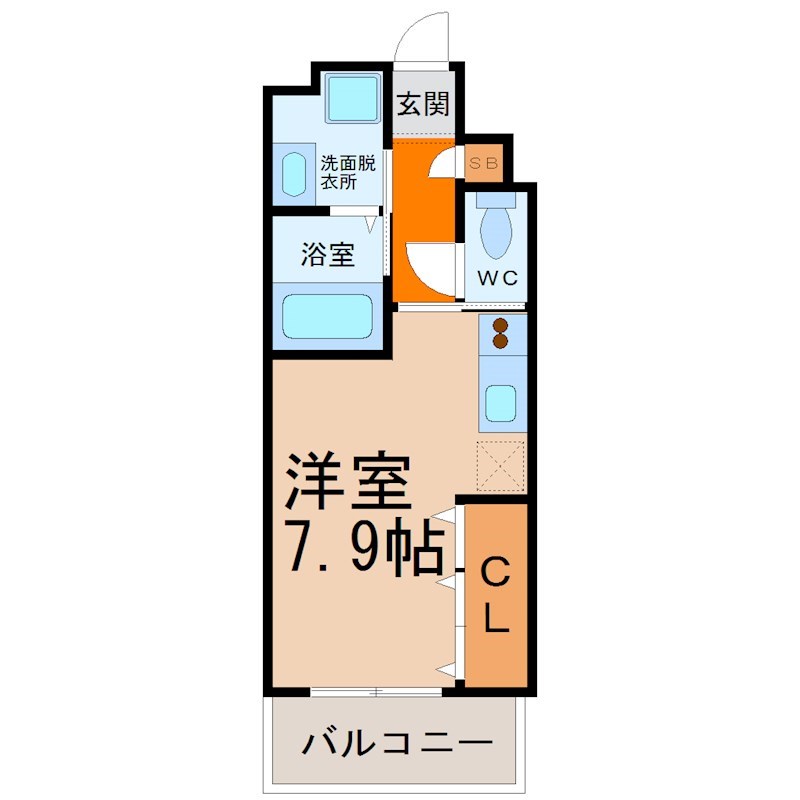 エスポアール泉 間取り　洋室7.9帖　脱衣洗面所　バルコニー
