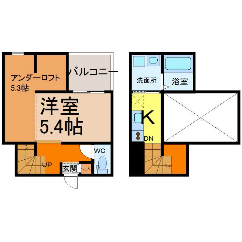 Ｃｌａｓｓｅ上流 洋室5.4帖　アンダーロフト5.3帖　家具家電ご用意できます