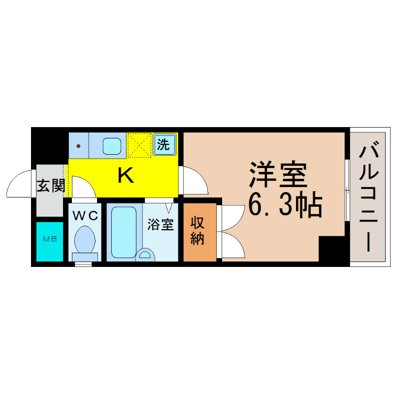 ラ・ポート八熊苑 間取り図　洋室6.3帖　南向き