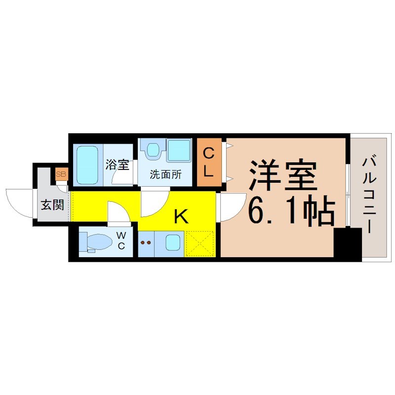 スカイホース 間取図　洋室6.1帖　脱衣洗面所　クローゼット付　バルコニー
