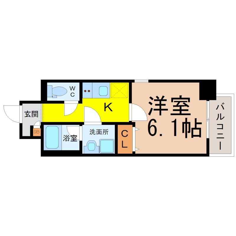 スカイホース 間取図　洋室6.1帖　脱衣洗面所　クローゼット付　バルコニー