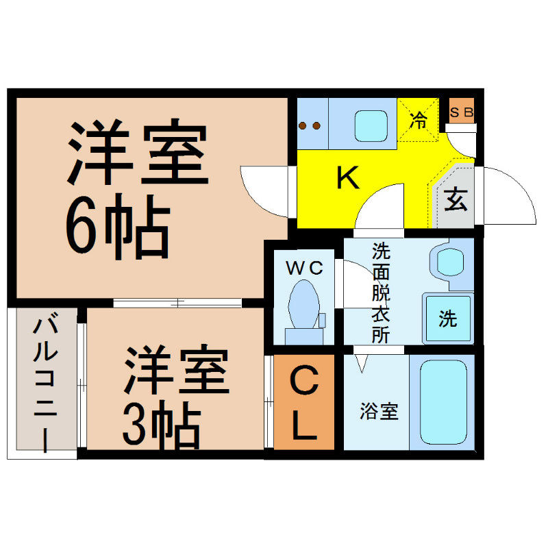 さくらハイツ 間取り　洋室6帖　洋室3帖