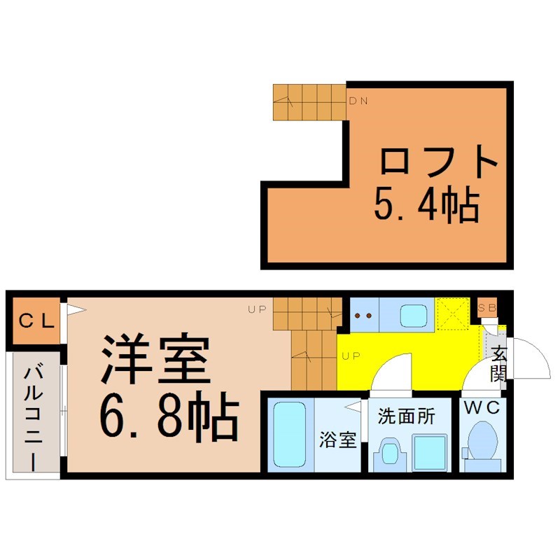 ハーモニーテラス高道町 間取図　洋室6.8帖　ロフト5.4帖