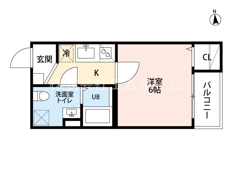 アークソレイユ山王 間取図　洋室6帖　脱衣洗面所　クローゼット付　バルコニー