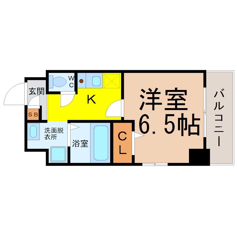 メゾン・ド・リスブラン 間取図　洋室6.5帖　脱衣洗面所　バルコニー