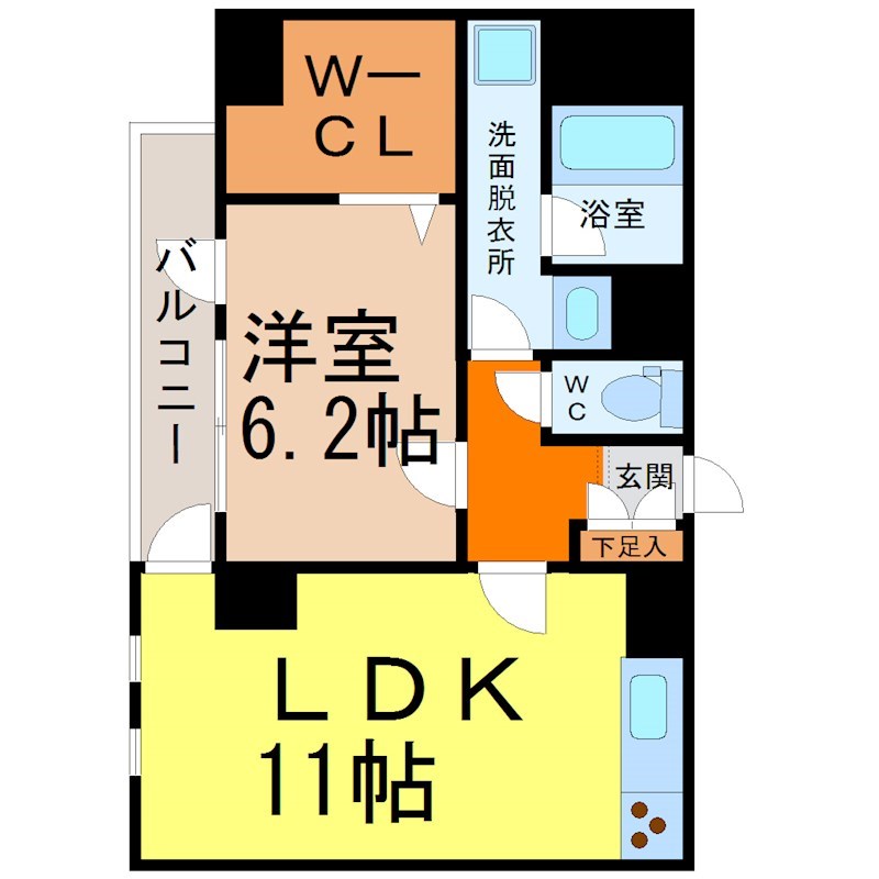 藤陽ビル 間取図　ＬＤＫ11帖　洋室6.2帖　ウォークインクローゼット