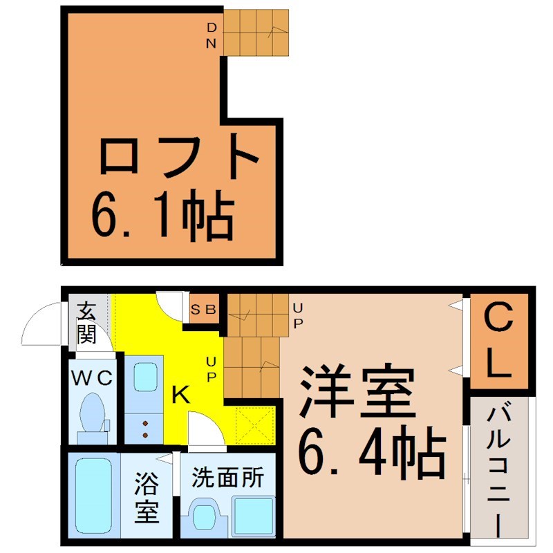 アーバンテラス浮島町 間取図　洋室6.4帖　ロフト6.1帖