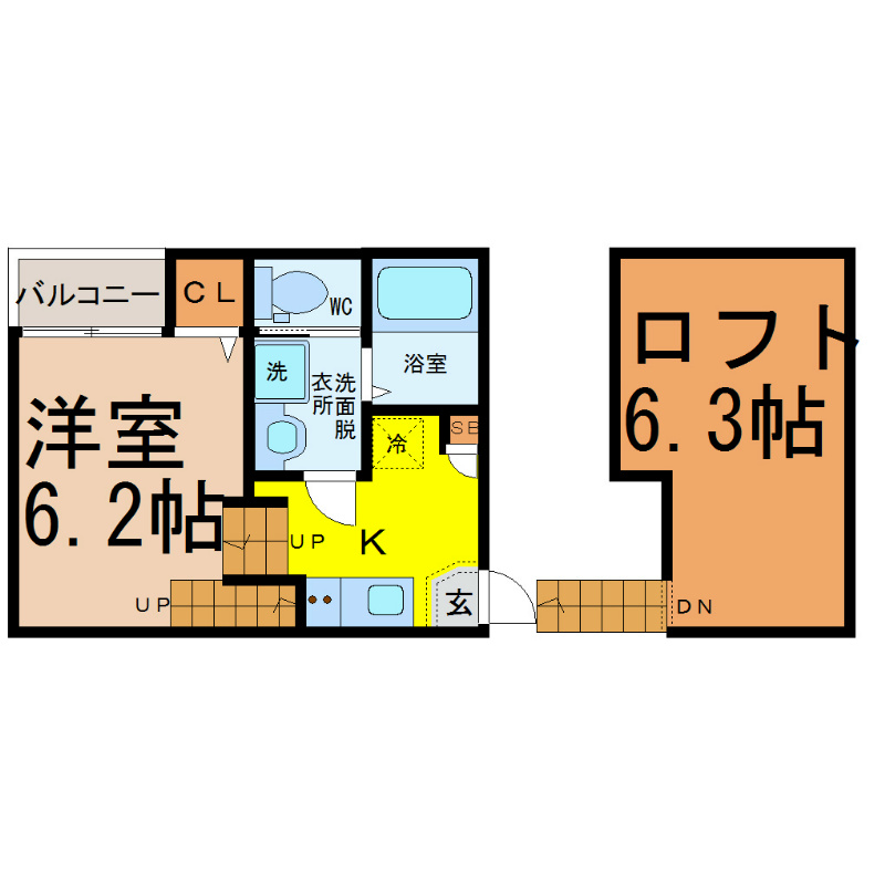 メゾン・フランク 間取図　洋室6.2帖　ロフト6.3帖　脱衣洗面所