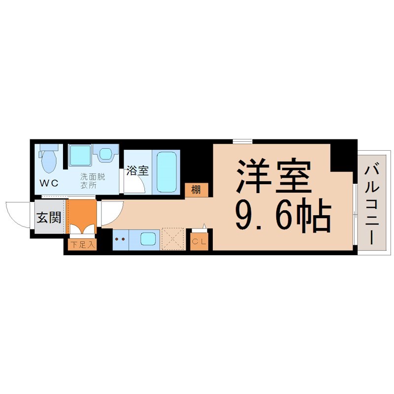 グレーシアコート金山 間取図　洋室9.6帖　脱衣洗面所　バルコニー