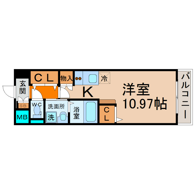 マックヴィラージュ平安 間取図　洋室10.97帖　クローゼット　収納充実してます