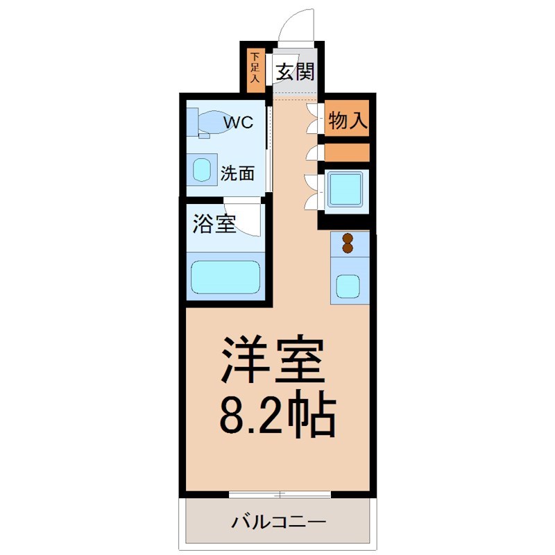 白川公園パークマンション 間取図　洋室8.2帖　家具家電ご用意できます