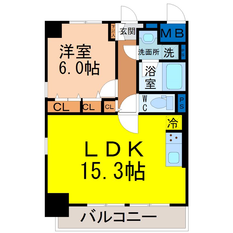 セレブレイト葵 間取図　ＬＤＫ15.3帖　洋室6帖