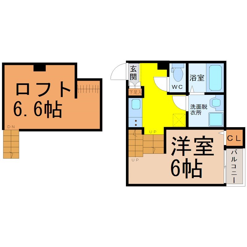 Ｆｅｌｉｚ新守西 間取図　洋室6帖　ロフト6.6帖　脱衣洗面所　バルコニー