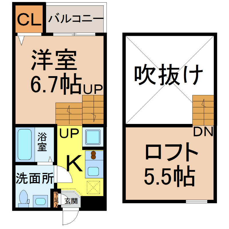 アストリア名駅 間取図　洋室6.7帖　ロフト5.5帖