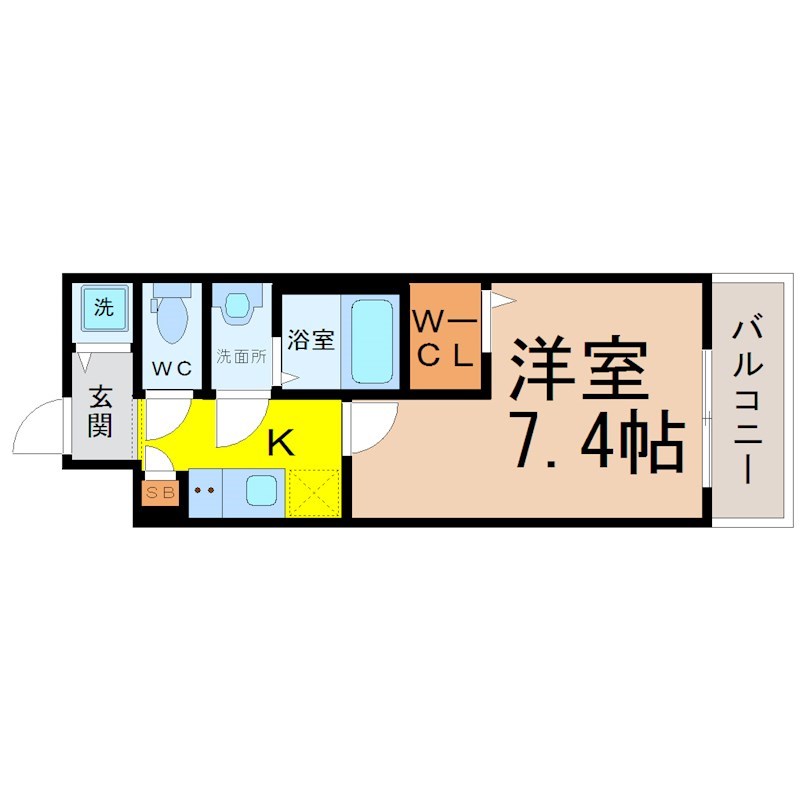 エスリード上前津エアスタ 間取図　洋室7.4帖　脱衣洗面所　ウォークインクローゼット