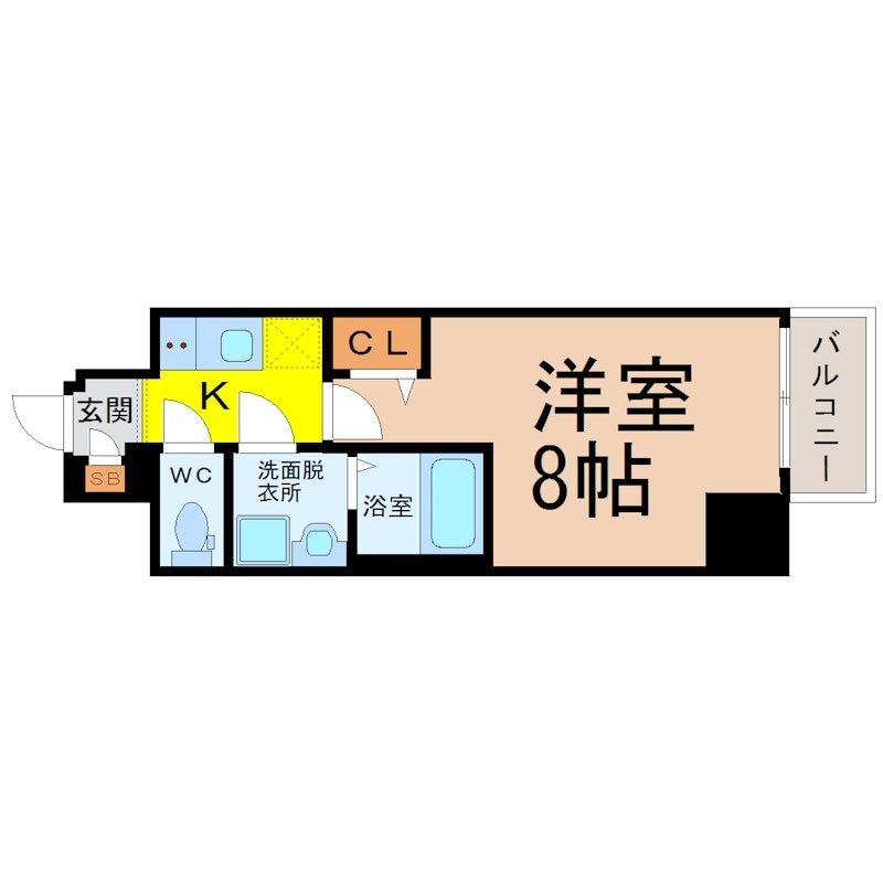 エスリード上前津エアスタ 間取図　洋室8帖　脱衣洗面所　バルコニー