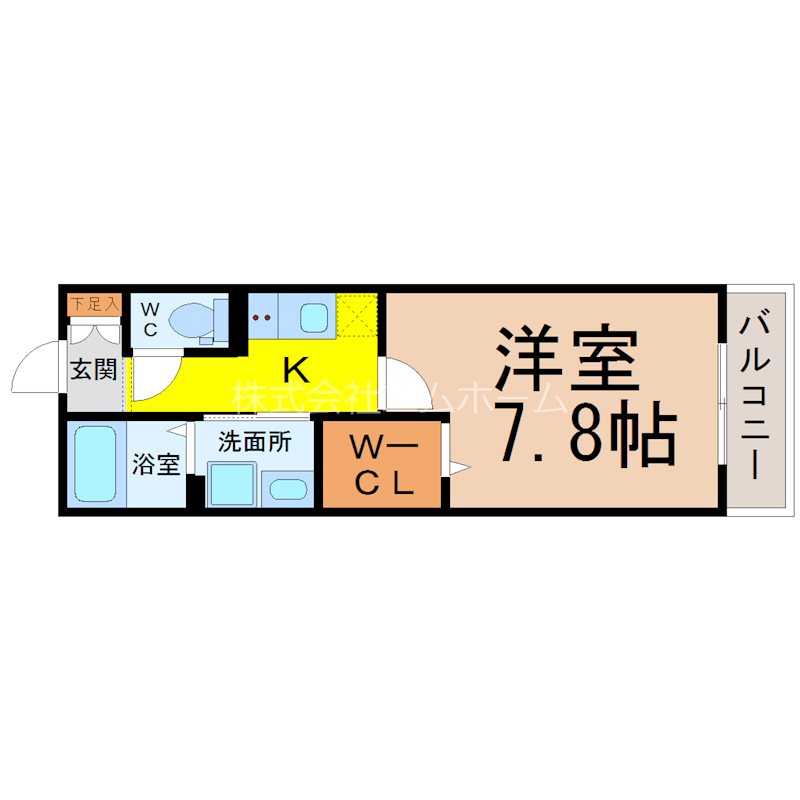 パインパーク白金 間取図　洋室7.8帖　脱衣洗面所　ウォークインクローゼット