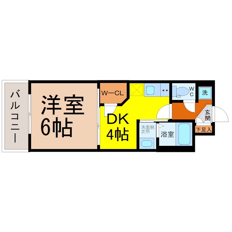 エステムコート名古屋鶴舞シエル 間取図　ＤＫ4帖　洋室6帖　脱衣洗面所　バルコニー