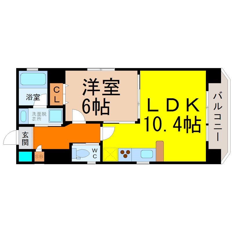ＢＡＮビル（バンビル） 間取り　ＬＤＫ10.4帖　洋室6帖　脱衣洗面所