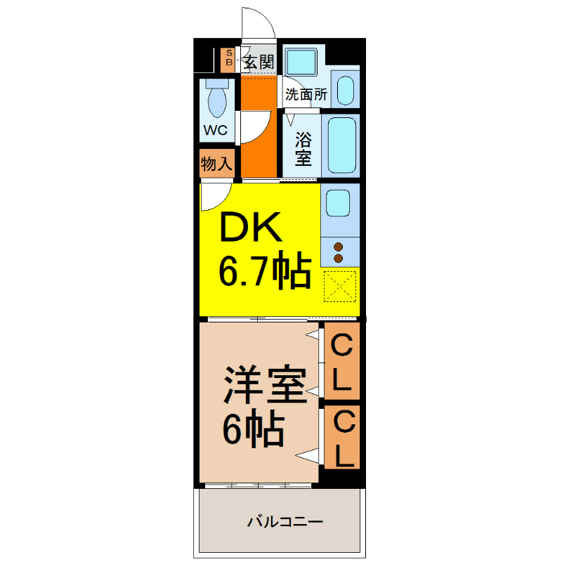 センチュリーパーク新川一番館 間取図　ＤＫ6.7帖　洋室6帖