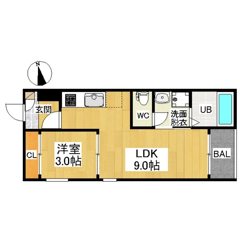 ＲＥＧＡＬＥＳＴ名駅 間取図　ＬＤＫ9帖　洋室3帖　脱衣洗面所