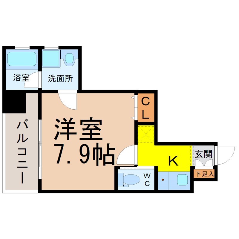 ＴＲＵＳＴＹ千種南 間取り　洋室7.9帖　脱衣洗面所　バルコニー