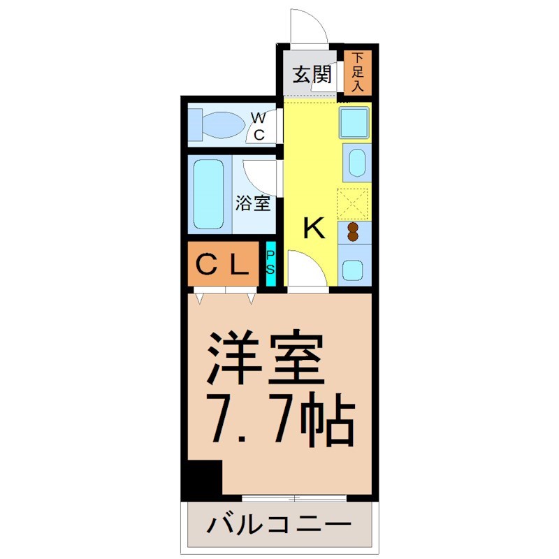 Ｂｅｌｌｅ　Ｖｉｖｒｅ新栄 間取り　洋室7.7帖　独立洗面台　バルコニー