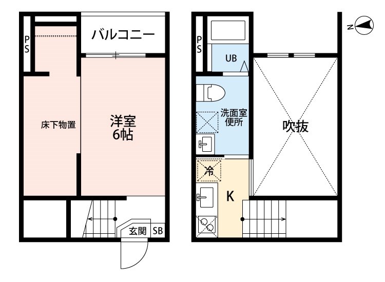 サンエイブリッジIII 間取図　洋室6帖　アンダーロフト5帖　脱衣洗面所　バルコニー