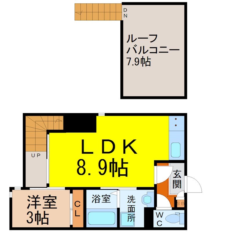 GrandticCordonBleu堀田（グランティックコルドンブルー堀田） 間取図　ＬＤＫ8.9帖　洋室3帖